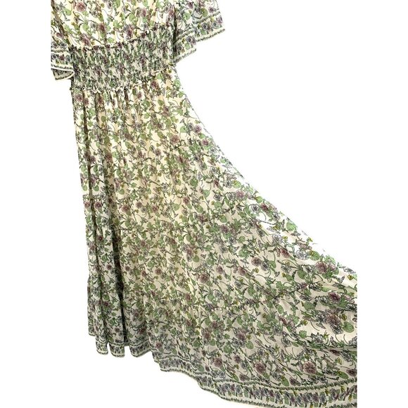 NWT Max Studio M Floral Maxi Dress Short Bell Sleeves Smock Tiered 8195 A-line - Picture 5 of 12